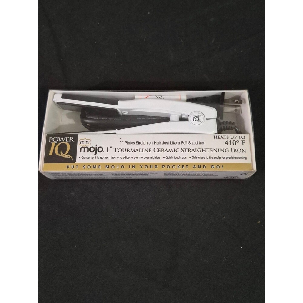 Power IQ Mini Mojo Hair Straightener Tourmaline Ceramic Flat Iron White In Box